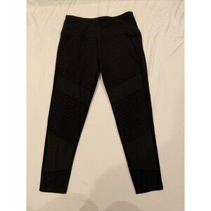 Reebok Leggings Womens M Black Moto 7/8 Mesh Panel Pull On Workout Active Pants
